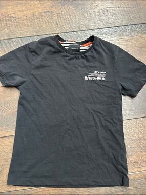 Denim & Flower Black Short Sleeve Tee with White Chest Graphic
